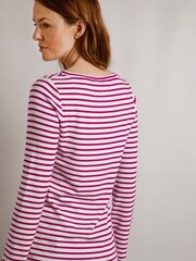 Rouge - Weird Fish Sally Haut rayé à manches longues à col rond - Image 3 de 7