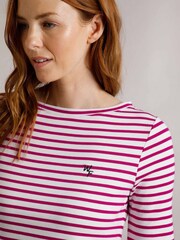 Rouge - Weird Fish Sally Haut rayé à manches longues à col rond - Image 5 de 7