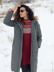 Weird Fish Grey Shola Houndstooth Padded Longline Jacket - Image 1 of 7