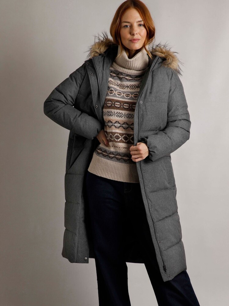 Weird Fish Grey Shola Houndstooth Padded Longline Jacket - Image 2 of 7