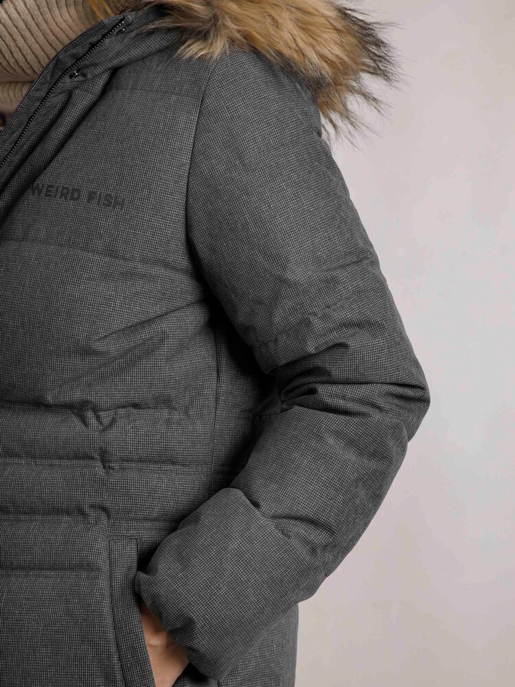 Buy Weird Fish Grey Shola Houndstooth Padded Longline Jacket from