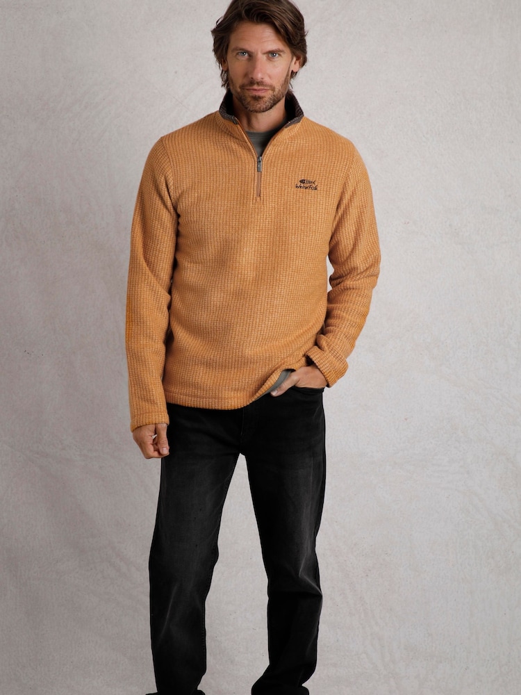 Weird Fish Caramel Newark Eco Quarter Zip Grid Fleece - Image 1 of 3
