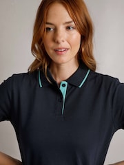Weird Fish Blue Pammie Pique 100% Cotton Polo Shirt - Image 3 of 7