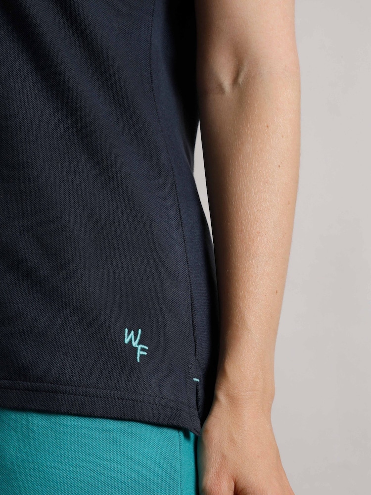 Weird Fish Blue Pammie Pique 100% Cotton Polo Shirt - Image 4 of 7
