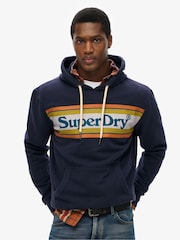 Superdry Blue Venue Logo Stripe Relaxed Hoodie - Image 1 of 5