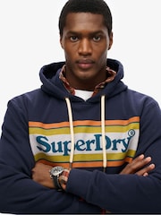 Superdry Blue Venue Logo Stripe Relaxed Hoodie - Image 4 of 5