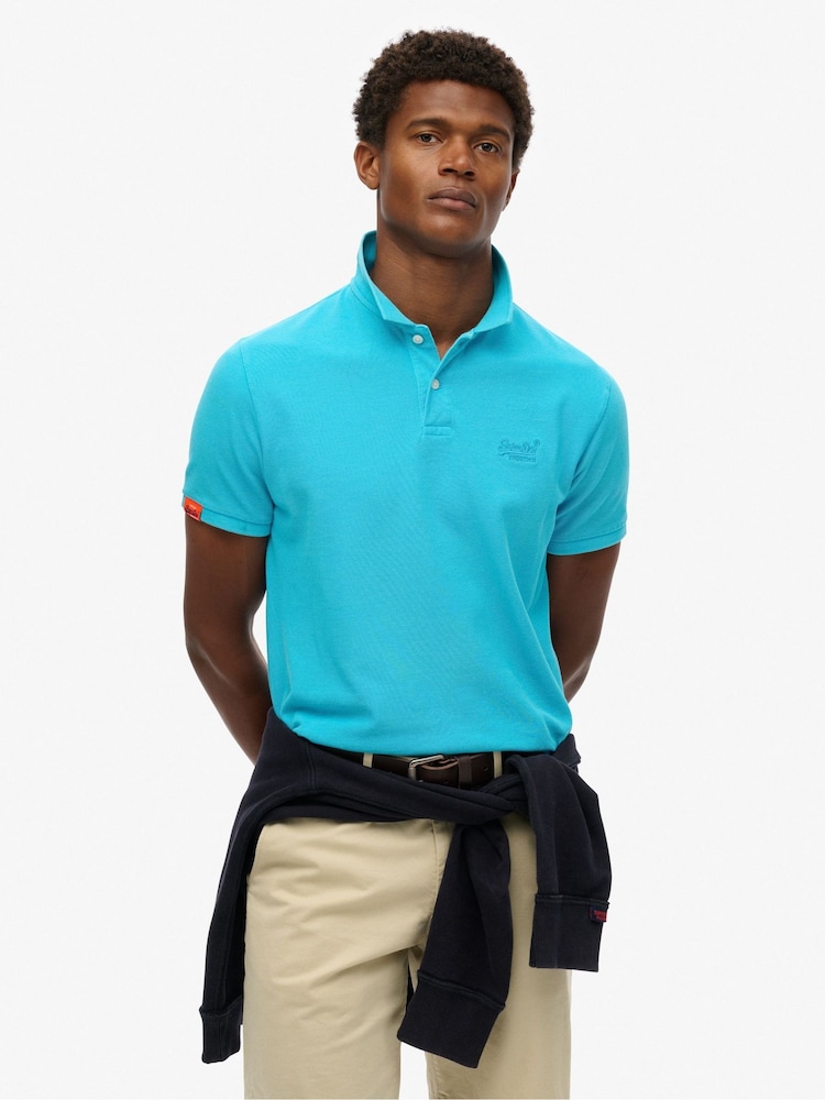 Superdry Blue Vint Destroy 100% Cotton Polo Shirt - Image 1 of 5