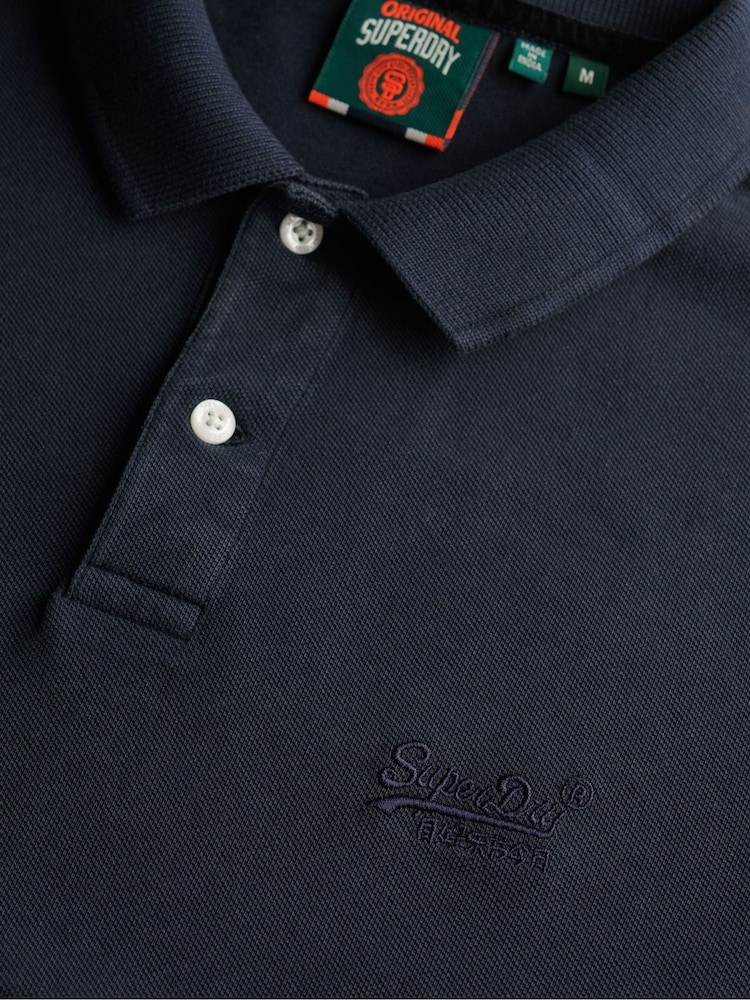 Superdry Blue Dark Vintage Destroy Relaxed 100% Cotton Polo Shirt - Image 6 of 6 Superdry Blue Dark Vintage Destroy Relaxed 100% Cotton Polo Shirt - Image 6 of 6