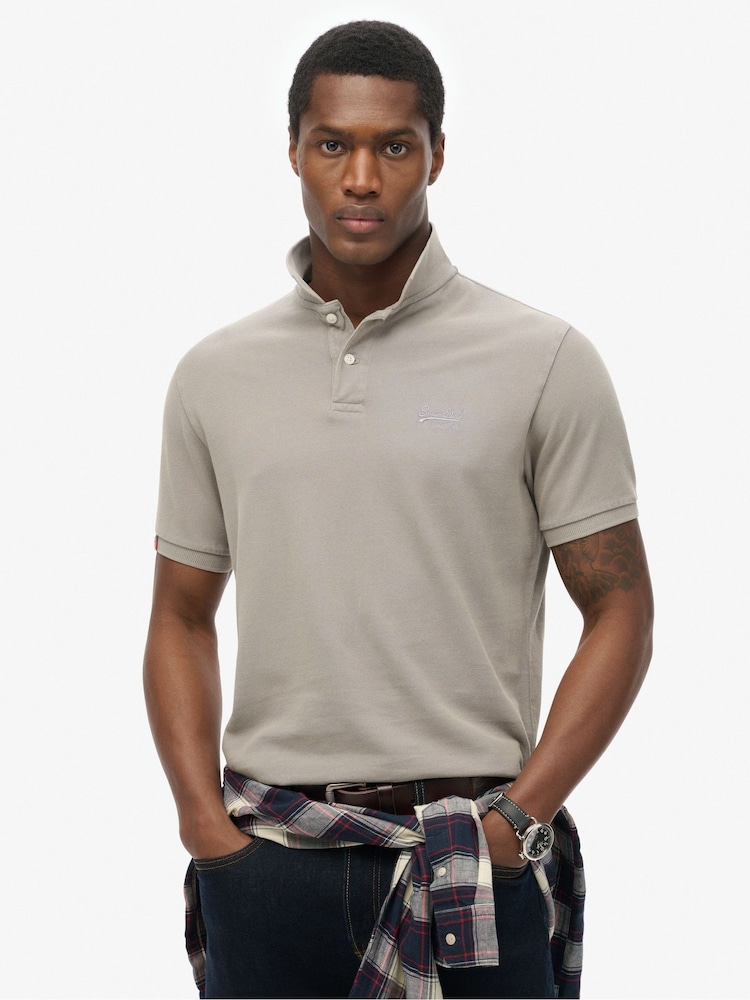 Superdry Grey Vintage Destroy Relaxed 100% Cotton Polo Shirt - Image 2 of 5
