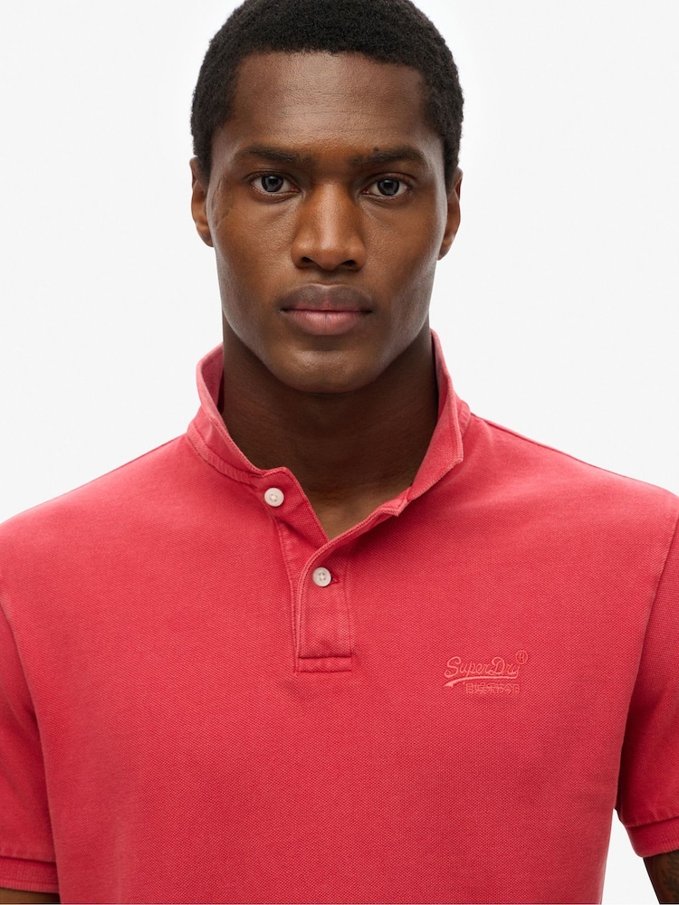 Superdry Red Vintage Destroy Relaxed 100% Cotton Polo Shirt - Image 3 of 6