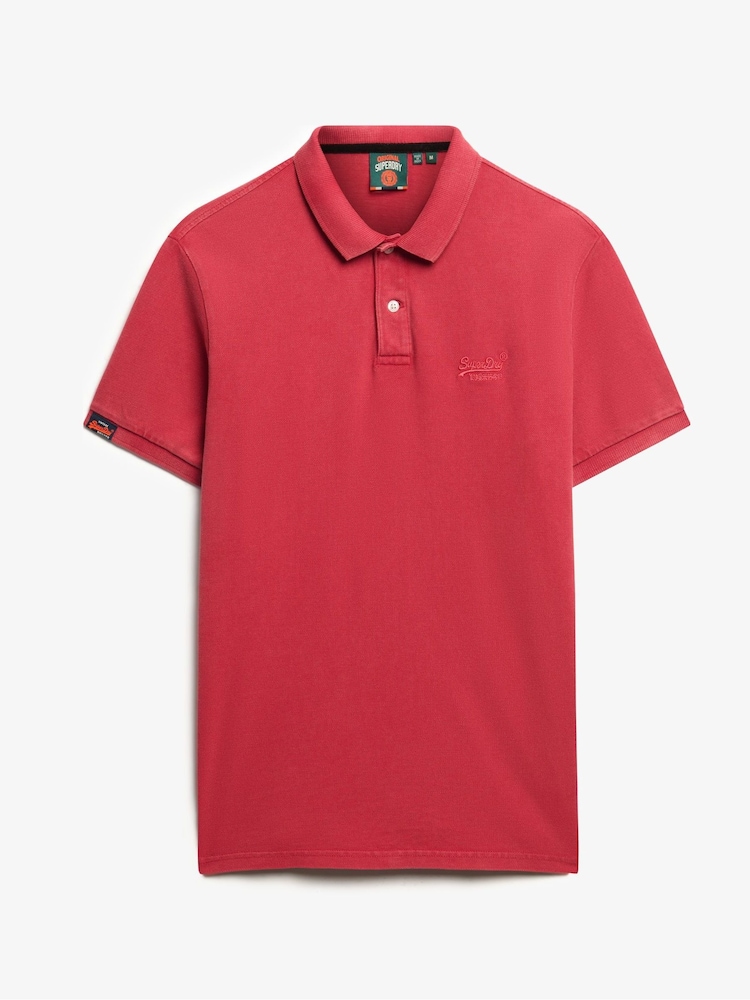 Superdry Red Vintage Destroy Relaxed 100% Cotton Polo Shirt - Image 4 of 6