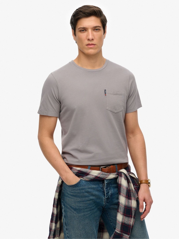 Superdry Grey Classic Essential Pocket 100% Cotton T-Shirt - Image 1 of 6