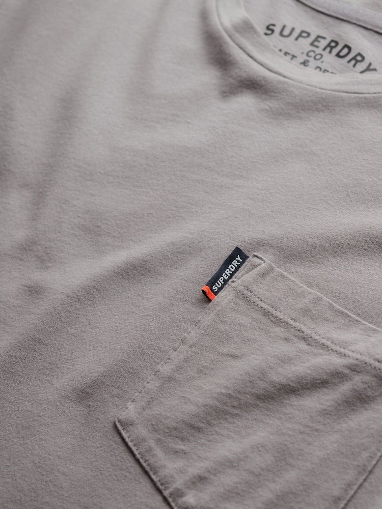 Superdry Grey Classic Essential Pocket 100% Cotton T-Shirt - Image 6 of 6