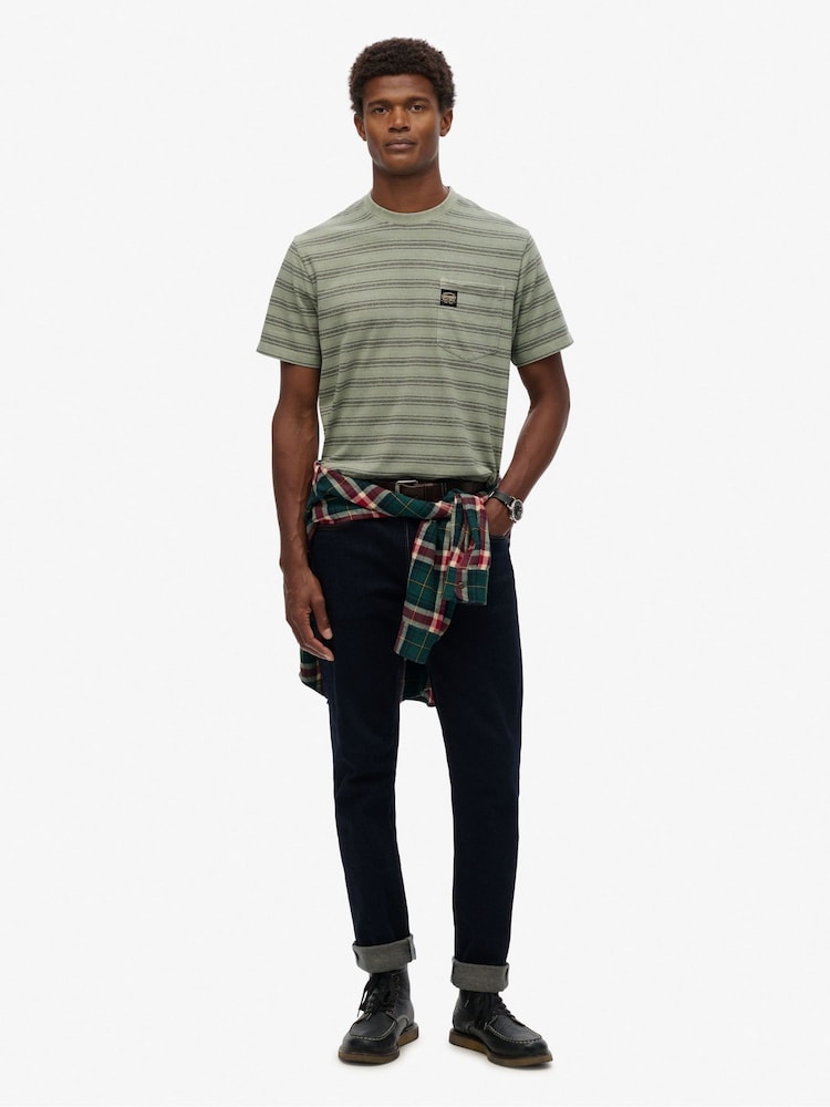 Superdry Green Contrast Stripe Pocket T-Shirt - Image 2 of 6