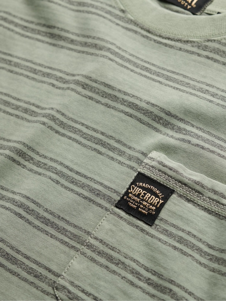 Superdry Green Contrast Stripe Pocket T-Shirt - Image 6 of 6