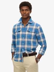 Superdry Blue Sky Merchant Check 100% Cotton Shirt - Image 1 of 6