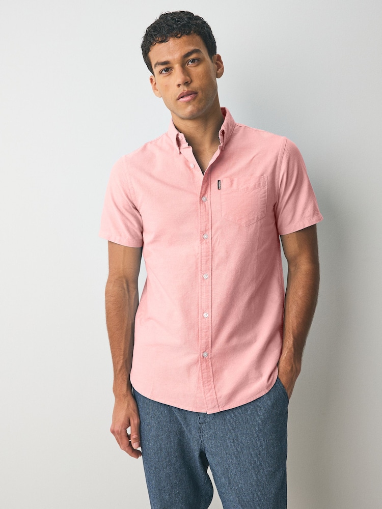 Superdry Pink Oxford Short Sleeve 100% Cotton Shirt - Image 1 of 4 Superdry Pink Oxford Short Sleeve 100% Cotton Shirt - Image 1 of 4