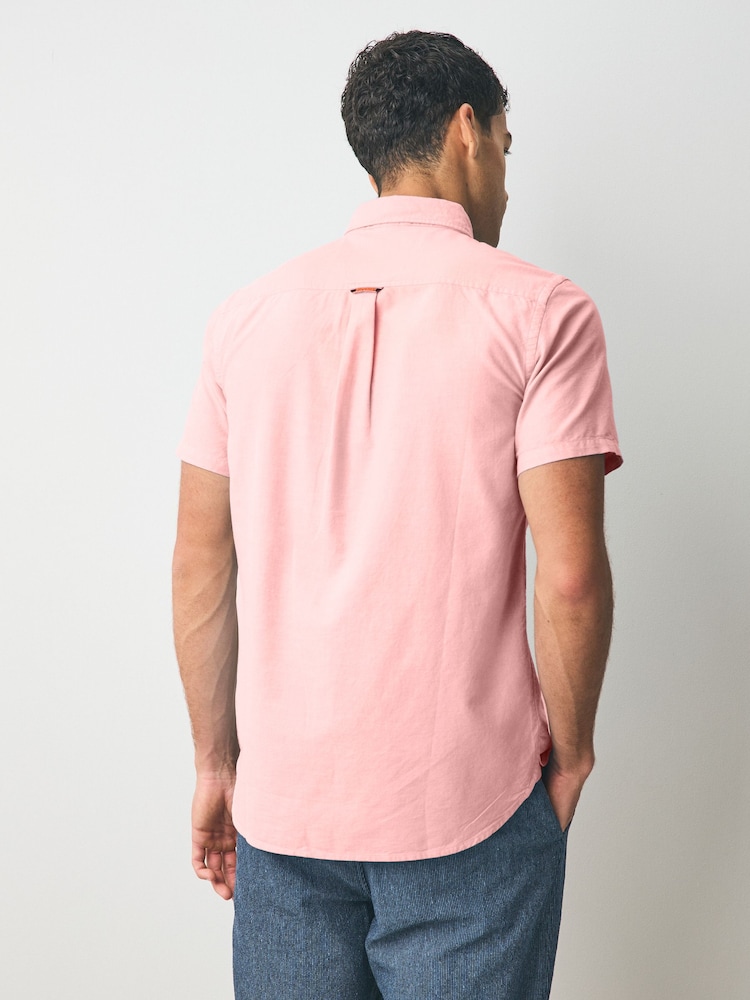 Superdry Pink Oxford Short Sleeve 100% Cotton Shirt - Image 2 of 4 Superdry Pink Oxford Short Sleeve 100% Cotton Shirt - Image 2 of 4