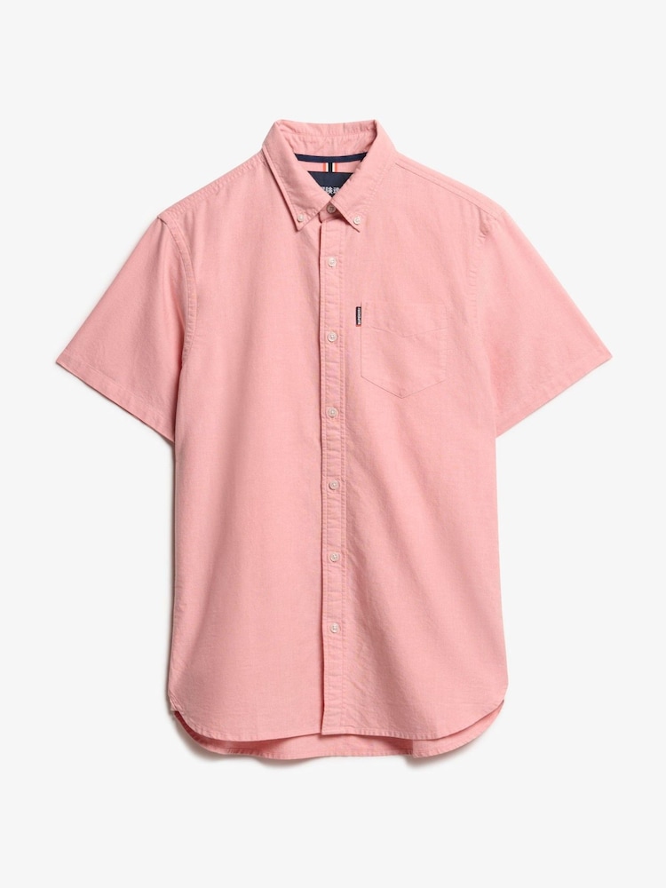 Superdry Pink Oxford Short Sleeve 100% Cotton Shirt - Image 4 of 4 Superdry Pink Oxford Short Sleeve 100% Cotton Shirt - Image 4 of 4