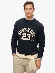 Superdry Blue Vintage Athletic Crew Neck 100% Cotton Sweatshirt - Image 1 of 5
