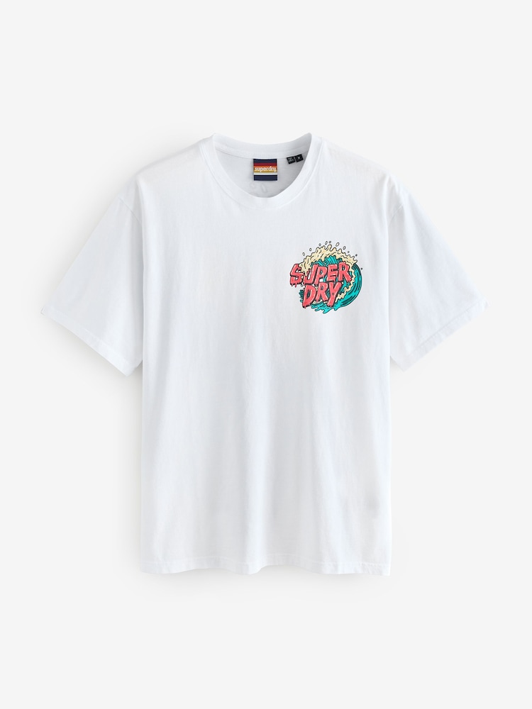 Superdry White Outdoor Narrative Loose 100% Cotton T-Shirt - Image 1 of 2