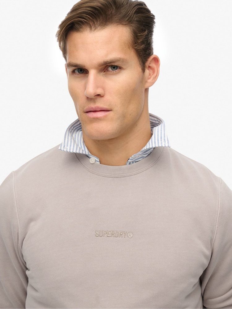 Superdry Natural Natural Micro Logo Crew Neck Sweatshirt - Image 4 of 6