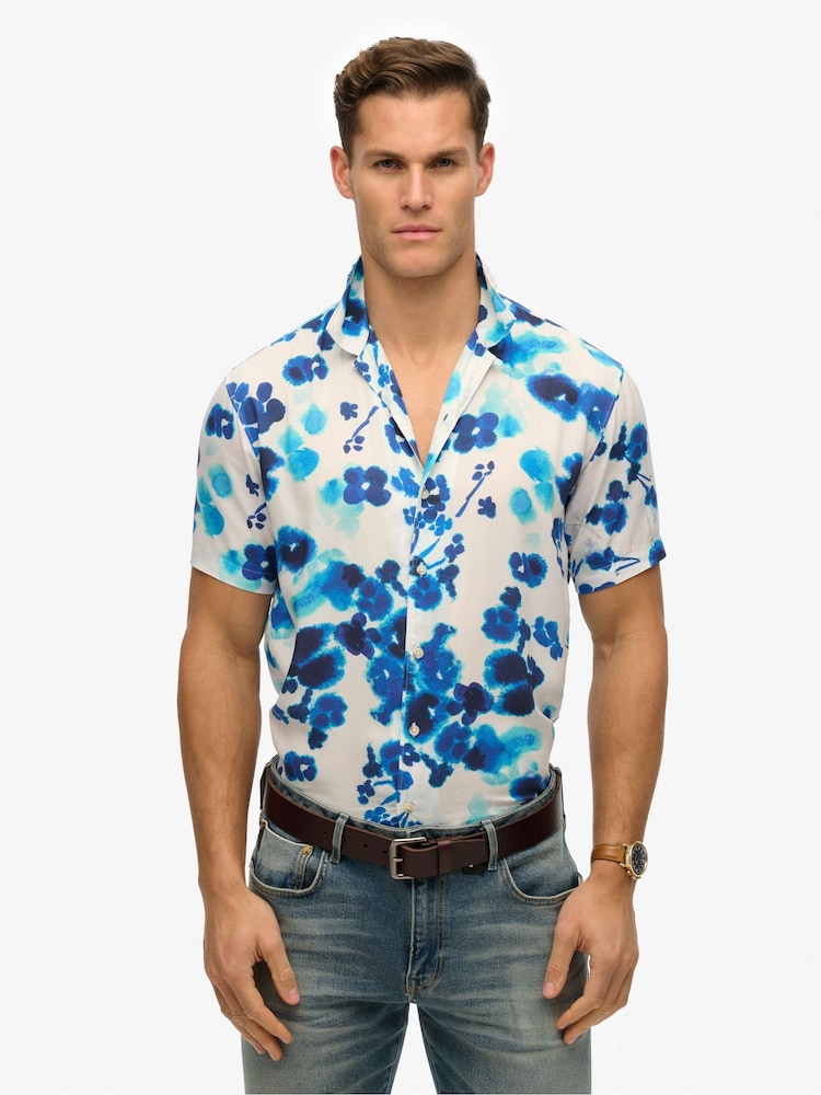 Superdry Blue Short Sleeve Print Shirt - Image 1 of 3