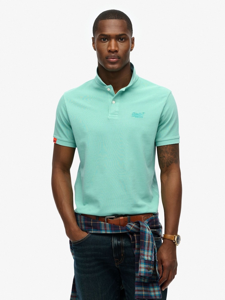 Superdry Green 100% Cotton Vint Destroy Polo Shirt - Image 1 of 5
