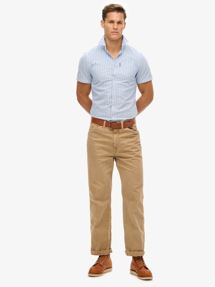Superdry Blue Oxford Short Sleeve 100% Cotton Shirt - Image 4 of 7