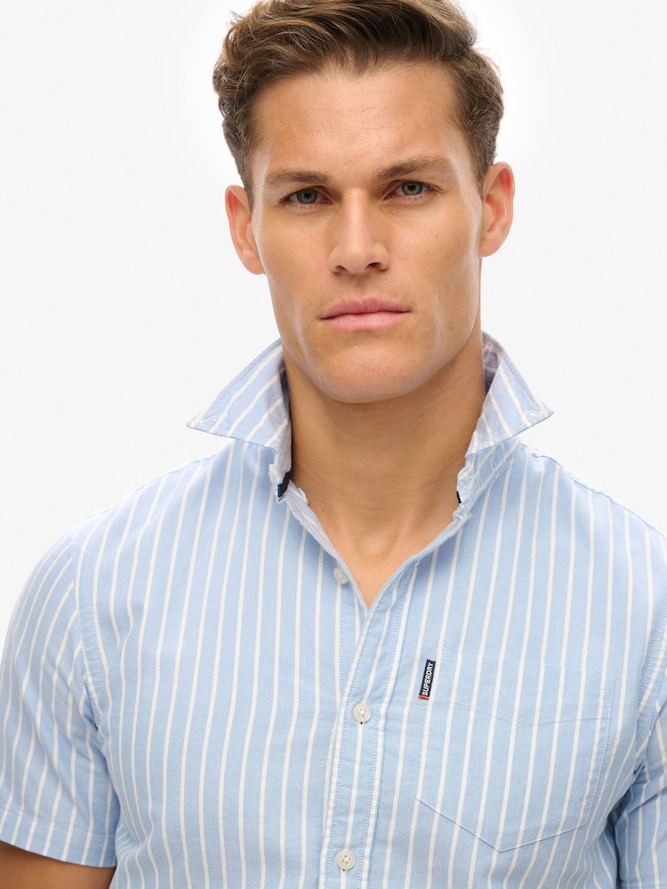 Superdry Blue Oxford Short Sleeve 100% Cotton Shirt - Image 5 of 7