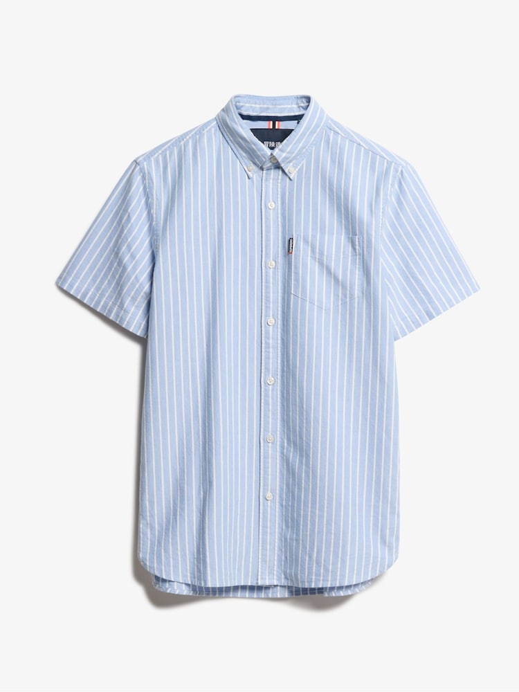 Superdry Blue Oxford Short Sleeve 100% Cotton Shirt - Image 6 of 7