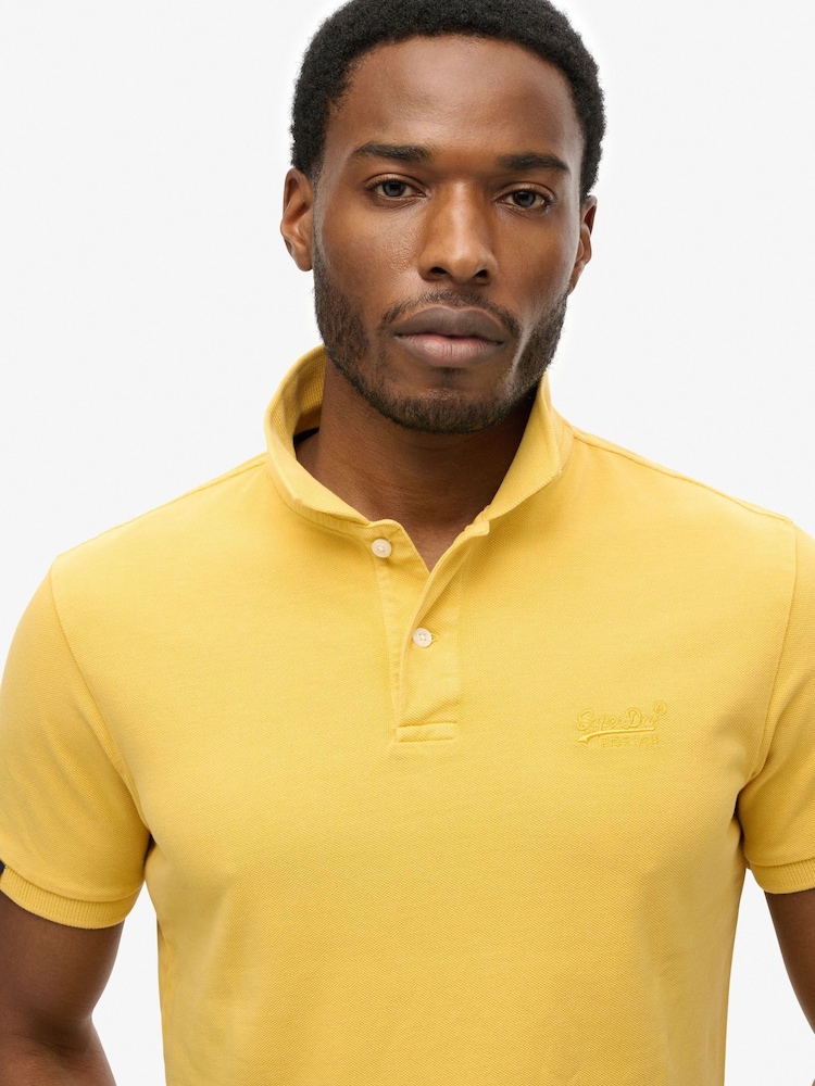 Superdry Yellow Vintage Destroy Relaxed 100% Cotton Polo Shirt - Image 3 of 5