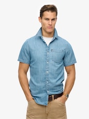 Superdry Blue Essential 100% Cotton Denim Shirt - Image 1 of 5