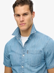 Superdry Blue Essential 100% Cotton Denim Shirt - Image 4 of 5