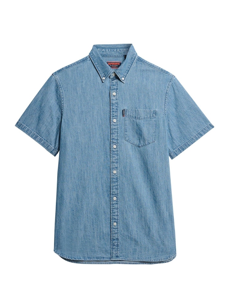 Superdry Blue Essential 100% Cotton Denim Shirt - Image 5 of 5
