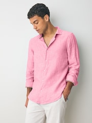 Superdry Pink Vacation Long Sleeve 100% Linen Shirt - Image 1 of 1