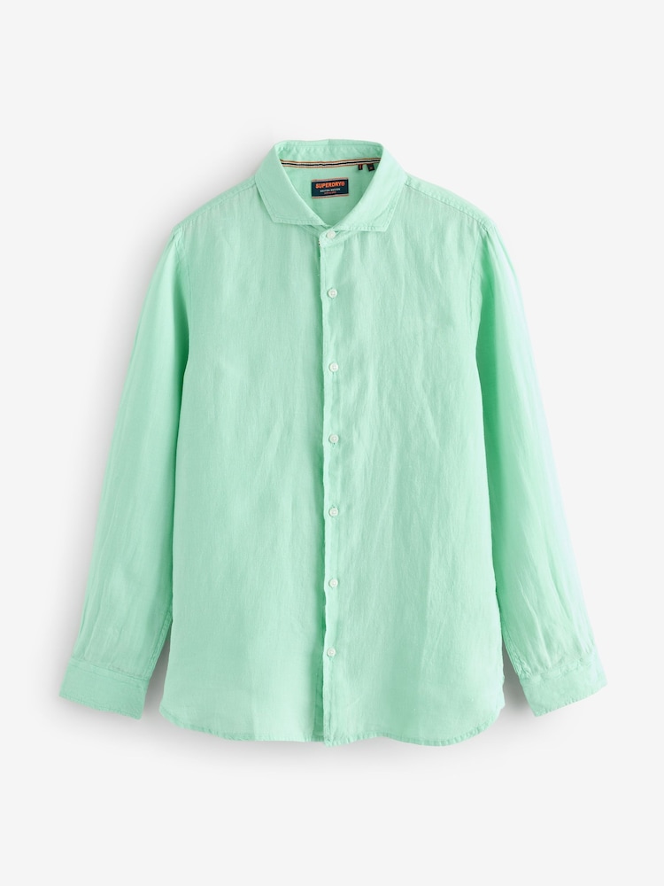 Superdry Green Vacation Long Sleeve 100% Linen Shirt - Image 2 of 6