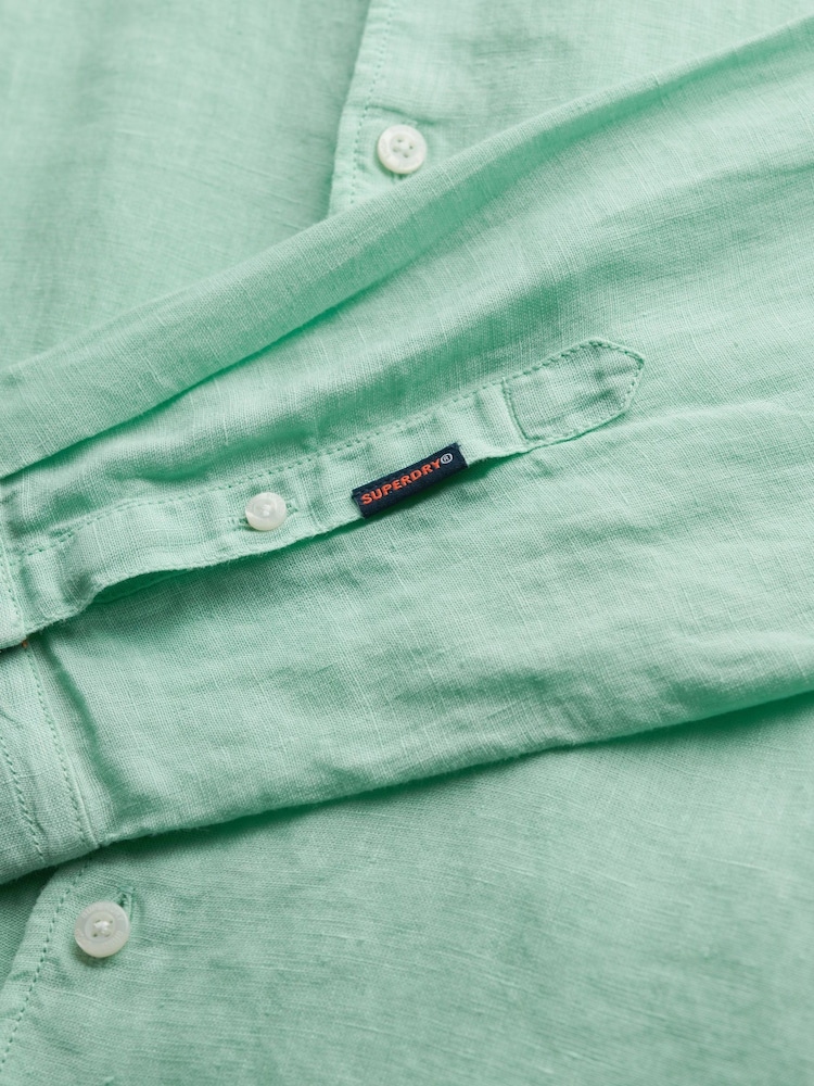 Superdry Green Vacation Long Sleeve 100% Linen Shirt - Image 6 of 6
