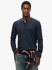 Superdry Blue Merchant Grandad Jersey 100% Cotton Top - Image 1 of 6