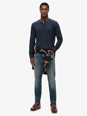 Superdry Blue Merchant Grandad Jersey 100% Cotton Top - Image 2 of 6