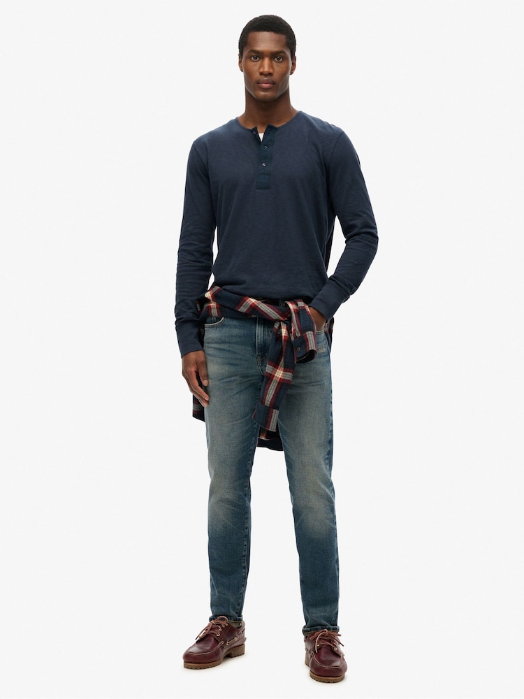 Superdry Blue Merchant Grandad Jersey 100% Cotton Top - Image 2 of 6
