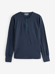 Superdry Blue Merchant Grandad Jersey 100% Cotton Top - Image 5 of 6