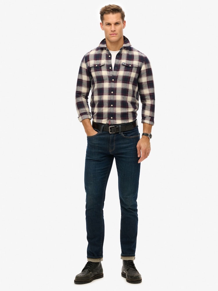 Superdry Blue Merchant Check 100% Cotton Shirt - Image 2 of 6