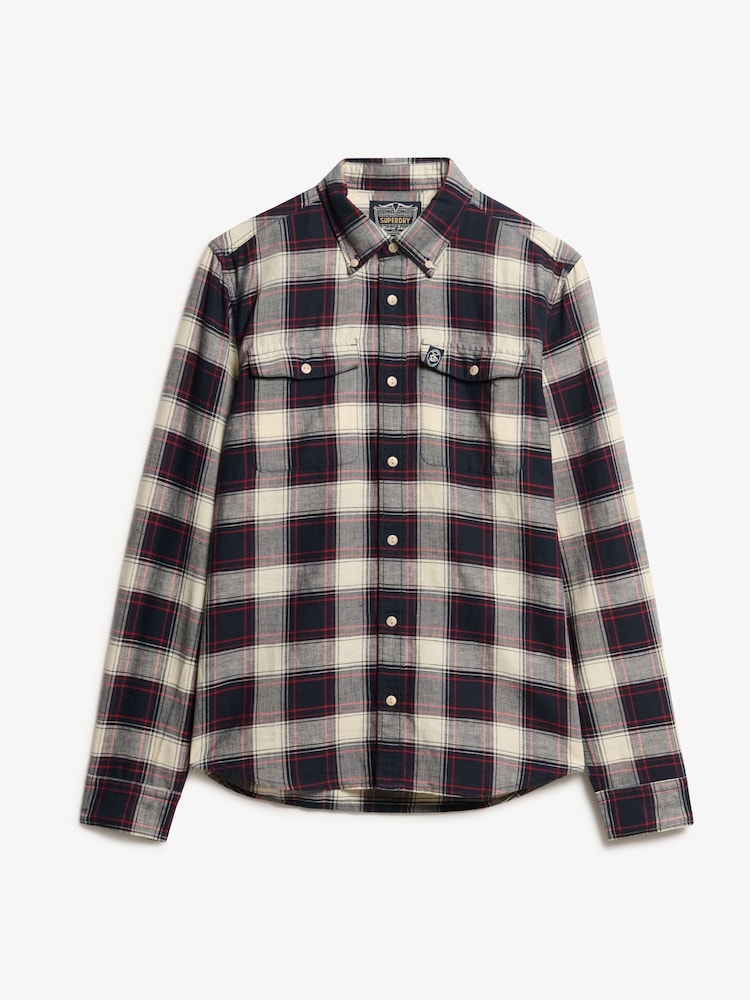 Superdry Blue Merchant Check 100% Cotton Shirt - Image 4 of 6