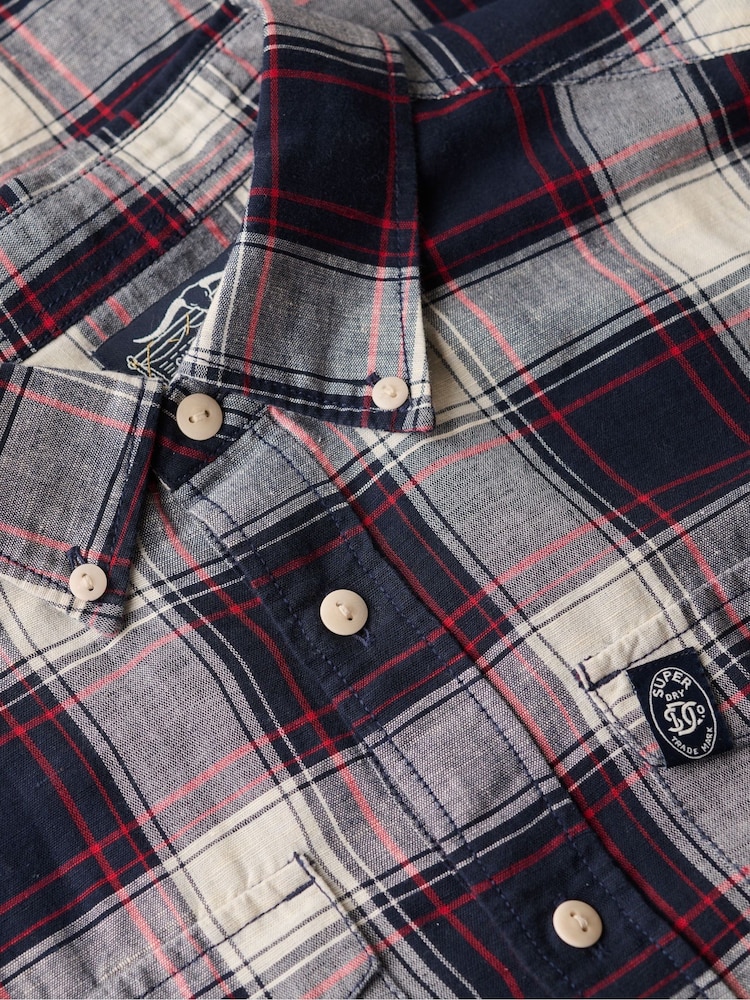 Superdry Blue Merchant Check 100% Cotton Shirt - Image 6 of 6