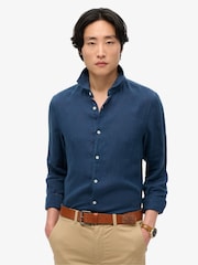 Superdry Blue Dark Vacation Long Sleeve 100% Linen Shirt - Image 1 of 4