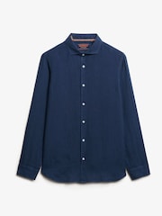 Superdry Blue Dark Vacation Long Sleeve 100% Linen Shirt - Image 3 of 4