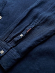 Superdry Blue Dark Vacation Long Sleeve 100% Linen Shirt - Image 4 of 4