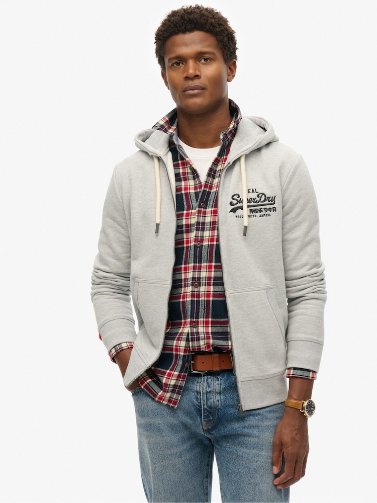 Superdry Grey VL Embroidered Logo Zip Hoodie - Image 1 of 5
