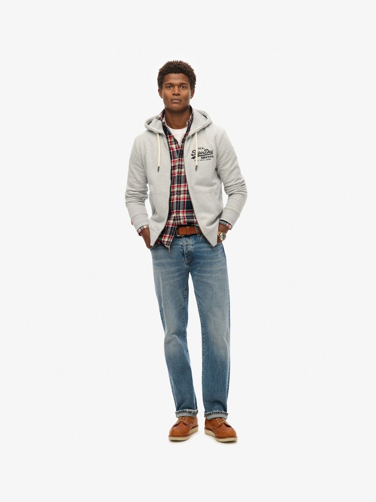 Superdry Grey VL Embroidered Logo Zip Hoodie - Image 2 of 5